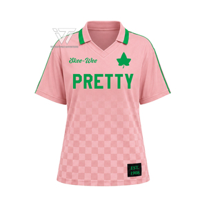 Alfa Griega al por Mayor |   Kapa |   Alfa |   Ropa de la Hermandad AKA, Jersey Deportivo de Fútbol con Cuello en V y Diseño de Tablero de Ajedrez Sublimado para Mujer - Product Image 1