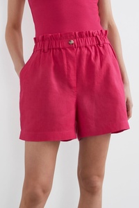 Effortless Summer Style Linen Regular Shorts Lace Detail Waist Dark Tort Buttons Front Slant Pockets Breathable Comfort - Product Image 2
