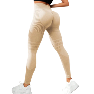 Women's High Waist Seamless Yoga <b>Leggings</b> Beige Mesh Panel Design Soft Stretch Fabric Tummy <b>Control</b> Workout Casual <b>Leggings</b> - Product Image 1