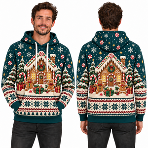 Men's Christmas Design Print Hooded Sweatshirt Knitted Polyester Casual Winter Hoodie with Pocket Design Regular Fit - Product Image 1