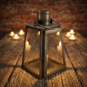 ARTISAN DESIGN Metal Glass Candle <b>Lantern</b> Decorative <b>Hurricane</b> <b>Lantern</b> Tabletop <b>Lantern</b> for Home Wedding Christmas Ramadan - Product Image 1