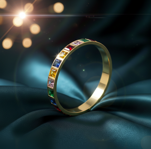 Bracelet élégant pour femme en argent 925 plaqué or 18 carats avec pierres multicolores carrées de 7 mm, 20 grammes, bracelet en pierres précieuses colorées - Product Image 1