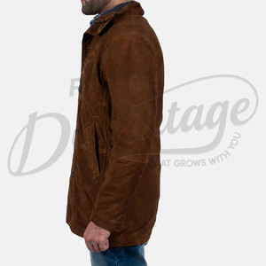 Veste en daim marron classique pour homme avec capuche, manteau long décontracté et chaud doublé polaire pour l'hiver, vêtement d'extérieur élégant en daim - Product Image 6