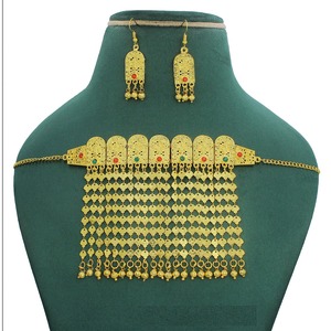 Traditional Gold Plated Handmade Choker Necklace with Earrings Ethnic Bridal Jewelry Arab African Dubai Women <b>Wedding</b> Jewellery - Product Image 4