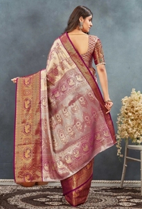 Sari de Seda Jacquard Dharmavaram Tejido Tradicional KV - Reversible, Sin Arrugas, para Fiestas - Product Image 5