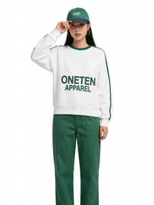 เสื้อฮู้ดกันลมสีขาวสำหรับผู้หญิง ONETEN APPAREL สไตล์ฮิปฮอป แขนยาว ผ้าถักเนื้อฝ้าย ใส่สบาย เหมาะสำหรับฤดูหนาว - Product Image 1