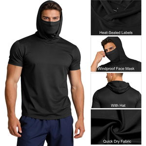 Haut de pêche à capuche noir pour homme 2026 à manches courtes avec masque facial coupe-vent, séchage rapide, pull-over OEM ODM - Product Image 1