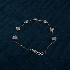 Bracelet de luxe en or massif 14 carats avec diamant certifié IGI, taille poire, serti clos, maillons de chaîne, bijoux pour femme pour mariage et anniversaire - Product Image 3