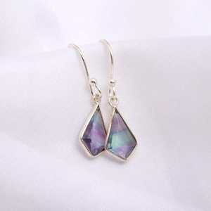 Rainbow Fluorite <b>Stud</b> Earrings 925 Sterling <b>Silver</b> Gold Plated Minimalist Handmade Women's Art Deco Jewelry Wholesale - Product Image 1