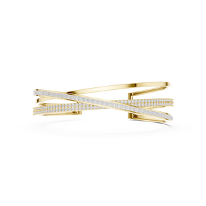 Yellow Gold Lab Grown Diamond Criss Cross Open Cuff <b>Bangle</b> <b>Bracelet</b> for Women Luxury Fine Jewelry - Product Image 5