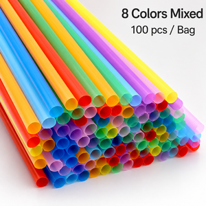 Pailles à boire en plastique colorées 6x260mm, 8 couleurs assorties, pailles droites jetables pour jus, fêtes, bricolage, artisanat, sac de 100 pièces - Product Image 2