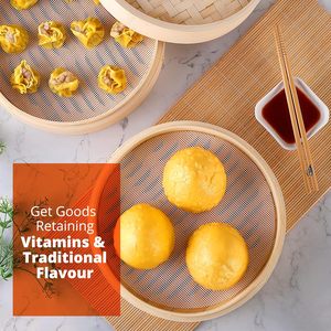 Vaporera Redonda de Bambú Ecológica de 3 Niveles, Mini Vaporera para Cocinar Dumplings y Verduras, Resistente al Calor y Portátil - Product Image 1