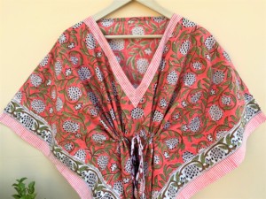 Floral Cotton Block Print <b>Kaftan</b> Skirt Handmade Sleepwear <b>Beach</b> Cover-Up Robe Women Customizable Free Size Custom - Product Image 6