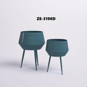 Ensemble de pots à fleurs modernes en métal, couleur turquoise, jardinières d'intérieur au design minimaliste, hauteur 18,5 et 15,5 pouces, finition thermolaquée - Product Image 4