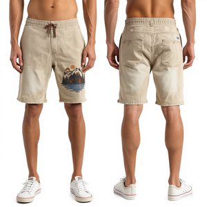 Pantalones Cortos de Felpa Francesa con Lavado Ácido y Diseño de Bordado de Montaña para Hombre, Ropa Casual, Más Vendidos - Product Image 2