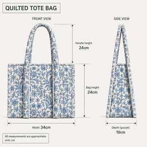 Bolso Tote Acolchado con Estampado Floral, Material de Lona, 34 cm de Ancho, Parte Superior Abierta, Estilo Elegante, para Todas las Temporadas, Uso Diario, Cierre de Cremallera, Ligero - Product Image 3