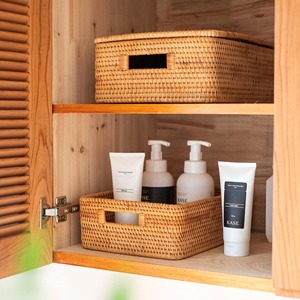 Juego de Cajas de Almacenamiento de Ratán Minimalistas Modernas con Tapa, Organizador Decorativo y Funcional Ecológico para Sala de Estar y Dormitorio, India - Product Image 3