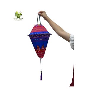 Boho Ethnic Brocade Hanging Lantern Handmade Northwest Vietnam Traditional Fabric Decoration for Hotels Restaurants - Product Image 1