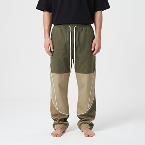 Baggy Men's Heavyweight Cotton Sweatpants Two Tone Color Block Straight Leg Wide Fit Winter Casual <b>Trousers</b> - Product Image 1