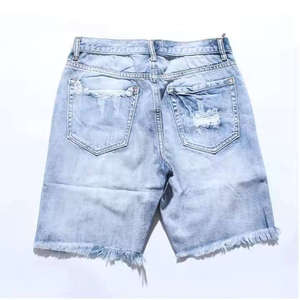 RELEVO INDUSTRY Short en jean taille mi-haute délavé à l'acide avec rivets et détails croisés, coupe droite, style décontracté d'été, séchage rapide, 100% coton - Product Image 2