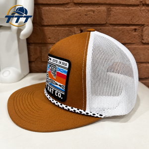 Casquette Trucker Vintage Personnalisée 5 Panneaux Marron Blanc en Maille avec Logo Patch Tissé Snapback Fabricant Vietnamien OEM ODM Vente en Gros Usine de Casquettes - Product Image 2