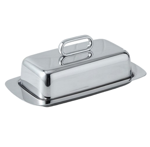 Beurrier rectangulaire en acier inoxydable avec couvercle, design minimaliste pour la conservation de la fraîcheur, avec poignée, finition polie - Product Image 2