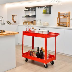Carrito de Servicio Móvil de 2 Niveles con Asa, Estructura de Hierro Resistente, Diseño Moderno Plegable para Baño, Sala de Estar y Limpieza - Product Image 1