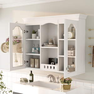 Armadietto da Bagno a Parete con 2 Ante in Vetro, Ampio Spazio di Stoccaggio, Salvaspazio per il Bagno - Product Image 3