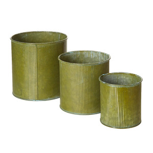 Macetas Redondas de Metal con Acabado Acanalado Verde, Juego de Macetas para Jardín Exterior a Precio Económico - Product Image 1