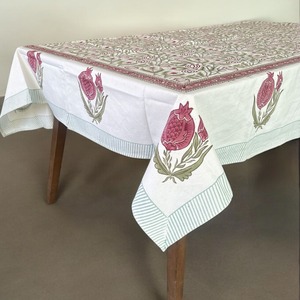 Handblock Printed Floral Cotton Indian <b>Tablecloth</b> Handmade Modern Dining Tablecover Linen Decor - Product Image 2