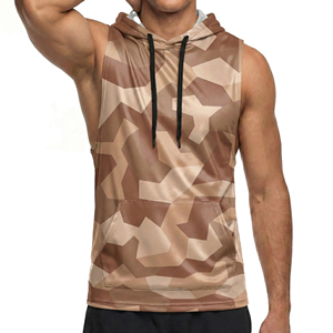Débardeur à Capuche Sans Manches pour Homme, Imprimé Camouflage Vieilli, avec Poche Kangourou, pour Musculation et Fitness, Prix de Gros Personnalisé - Product Image 5