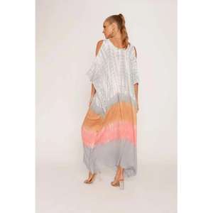 Magnifique robe maxi en coton tie-dye pour femme, col en V, épaules tombantes, lavable, mélange parfait, charme bohème, élégance sans effort, 100% coton - Product Image 3