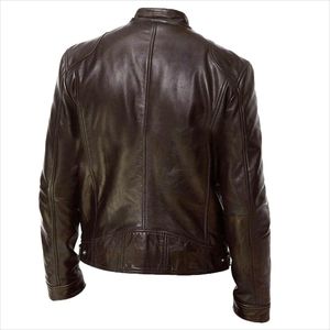 Veste en cuir noir coupe slim coupe-vent de haute qualité pour motards classiques, en PU, pour hommes - Product Image 3