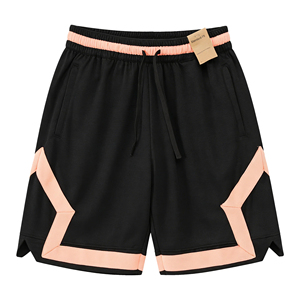 Shorts de basketball pour hommes, noir et rose, à blocs de couleur, en maille respirante, avec cordon de serrage, taille élastique, poches latérales, coupe ample - Product Image 1
