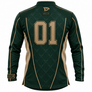 Camiseta de Juego para Hombre, Manga Larga, Color Verde Bosque, con Panel de Malla Color Bronceado, Cuello Henley, Modelo Player 01, Diseño de Rejilla de Diamantes - Product Image 3