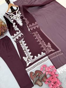 Conjunto de Salwar Kameez de Rayón Bordado Morado, Kaftan Pakistaní, Kurta con Dupatta, Traje de Fiesta de Boda, Ropa Elegante para Mujer, Reciclado - Product Image 4
