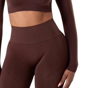 Womens Seamless <b>Long</b> <b>Sleeve</b> Cashmere <b>Brown</b> Sculpting Stretch Crop <b>Top</b> for Gym Training Workout Athleisure Wear - Product Image 6