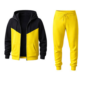 ชุดวอร์มผู้ชายสีดำและสีเหลือง เสื้อฮู้ดซิปพร้อมกางเกงจ็อกเกอร์ ทรงเข้ารูป สวมใส่สบาย เหมาะสำหรับออกกำลังกาย วิ่ง และเล่นกีฬา - Product Image 2