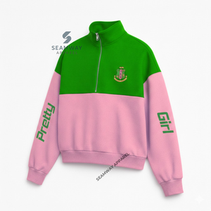 Sudadera con cremallera corta Alpha Kapa Alpha para mujer, jersey casual con cuello simulado y cremallera, suéter con cuello alto y cremallera. - Product Image 2