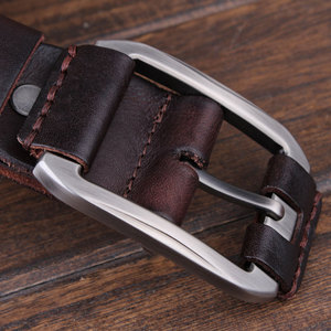 Cinturón de Cuero Genuino Vintage de Grano Completo con Hebilla de Aleación de Zinc de Alta Calidad para Hombre, Ligero, Duradero e Impermeable, 3.5cm de Ancho - Product Image 2