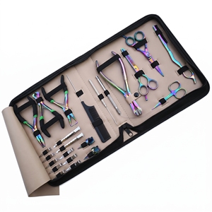 Complete Hair Extension Fitting Set 20 Piece Bead Plier Shear Threader Comb Clip Bundle Surgical Grade Stainless Steel <b>Pink</b> - Product Image 1