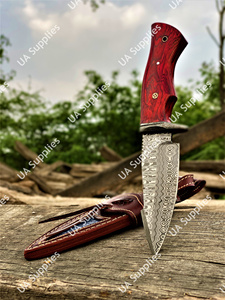 Cuchillo táctico de hoja fija de acero de Damasco hecho a mano, superventas, para caza y camping, con mango de madera Pakka y bisel OEM - Product Image 3