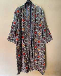 ชุดคลุมกิโมโนผ้ากำมะหยี่พิมพ์ลายอินเดียขายส่ง พร้อมเข็มขัด ชุดคลุมฤดูหนาวสำหรับทุกเพศ ชุดนอนกิโมโนยาวทำมือสำหรับผู้หญิง - Product Image 2