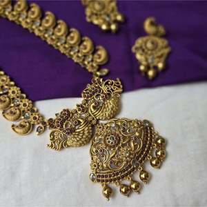 24K Gold Plated Peacock Heavy Work Bridal Jewelry Set - Product Image 1
