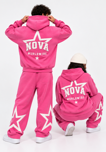 Conjunto Deportivo Unisex Nova Club, Sudadera con Capucha Rosa, Pantalones Largos Casuales de Algodón con Cordón Ajustable y Bolsillos Laterales - Product Image 4