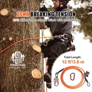 Cuerda de escalada de árboles de 1/2 pulgada x 12 pies con núcleo de acero y gancho de seguridad de aleación de acero, equipo de escalada para arboristas - Product Image 1