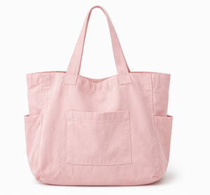 Sac fourre-tout en toile de coton rose d'été avec logo personnalisé pour femmes, sacs de plage en toile avec poignées d'épaule - Product Image 3