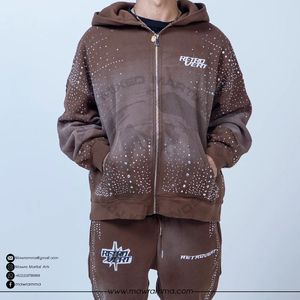 Custom Embroidered Logo Rhinestone Winter Fleece Hoodie Wholesale 100% Cotton Heavyweight <b>Sun</b> Faded Mens Streetwear Oversized - Product Image 4
