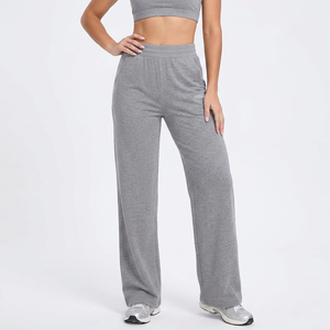 Pantalones de Mujer de Cintura Alta y Pierna Ancha, Color Sólido, Tejido de Algodón y Spandex, con Cordón Ajustable, Corte Holgado, Largos, Color Gris, Bangladesh - Product Image 6