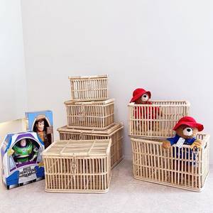 Conjunto pequeño de mimbre natural hecho a mano, caja de almacenamiento de maletero de madera con tapa para decoración del hogar - Product Image 2